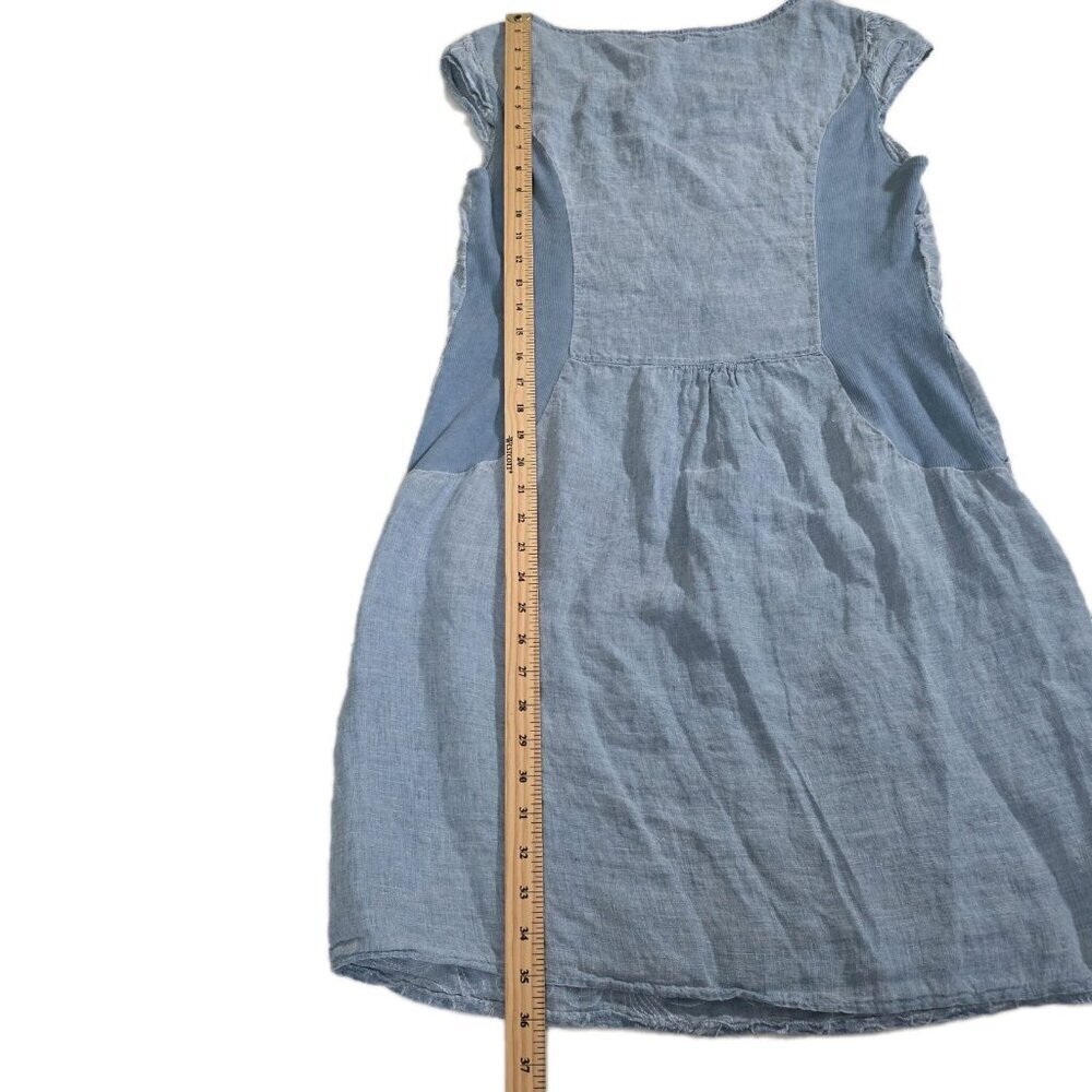 Lina Tomei Linen Dress XL Runs Small Blue Embroidered Pockets SS Linen Coastal - Picture 6 of 15